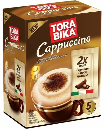 Растворимый кофе Tora Bika Cappuccino с шоколадной крошкой, в пакетиках ...