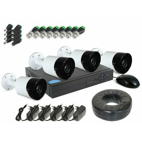 Комплект видеонаблюдения на 4 уличные 5mp камеры с облачным хранением KDM 201-F5 и HDCom-204-5M - 4 камеры и регистратор 2159300₽