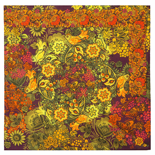 Платок Павловопосадская платочная мануфактура, 80х80 см, золотой, фиолетовый