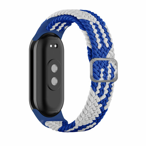 Ремешок плетеный нейлоновый для Xiaomi Smart Band 8, 12 бело-синий