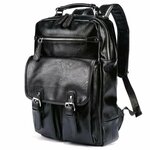 Мужской рюкзак из искусственной кожи черный со множеством отделений в деловом стиле - изображение
