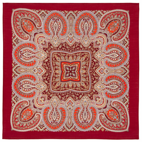 фото Платок павловопосадская платочная мануфактура,89х89 см, оранжевый, красный
