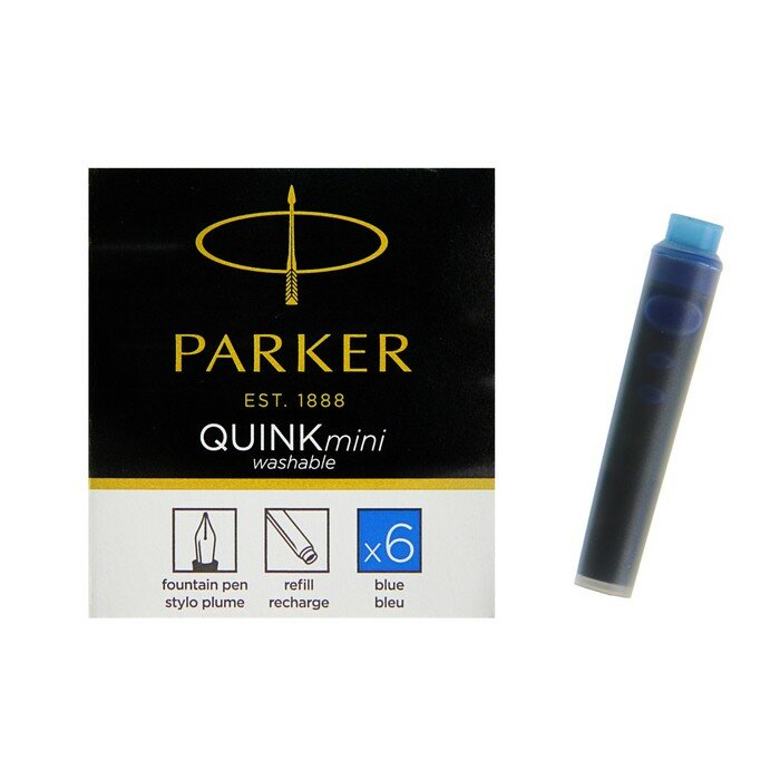 Картридж Parker Cartridge Quink Mini для перьевых ручек, синие чернила, 6 шт