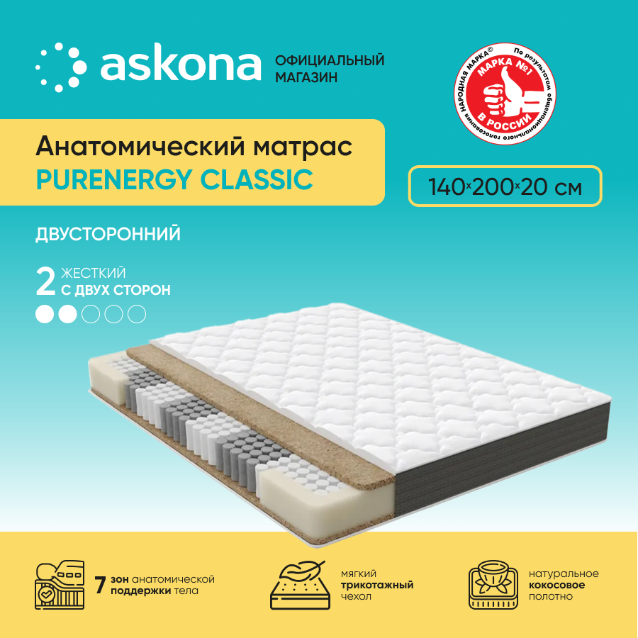 Матрас анатомический (аскона) ASKONA PurEnergy Classic 140х200 — купить ...