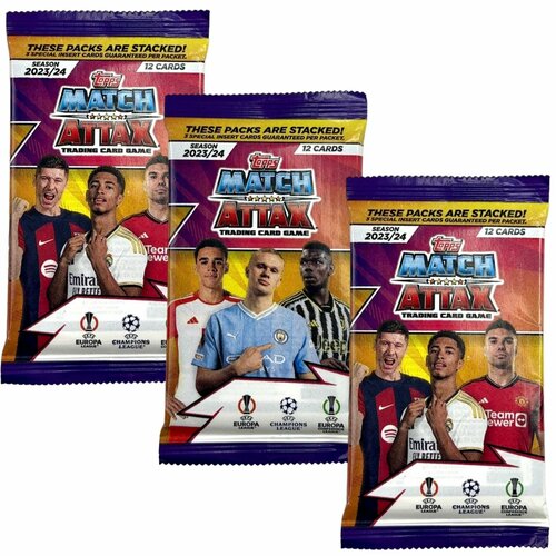 3 пакетика карточек Topps Match Attax Лига Чемпионов УЕФА 2023-24. Подарочный набор футбольных коллекционных карт (36 шт) любителям панини