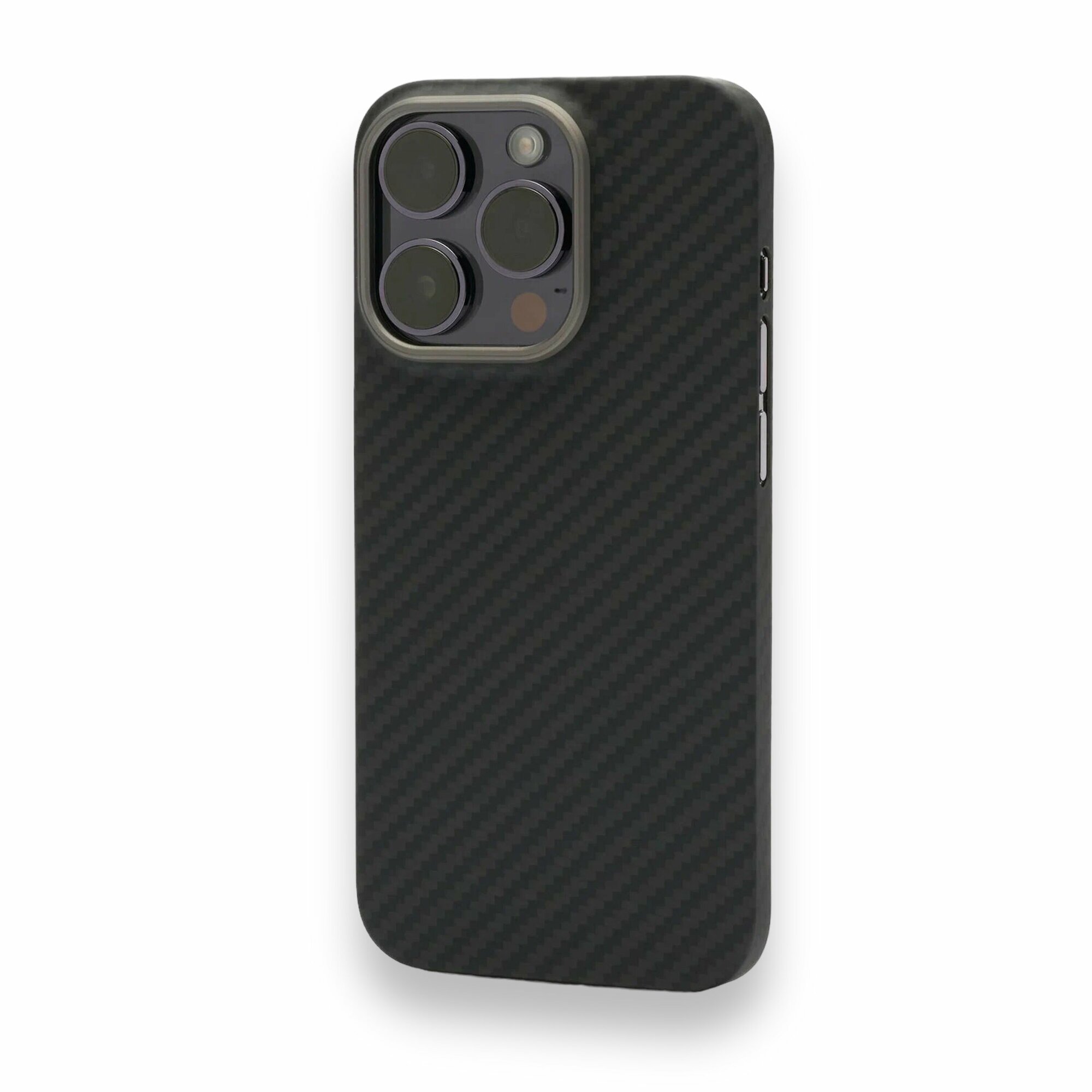 Чехол карбоновый для iPhone 15 pro Max (MagSafe) Кевларовый из арамидного волокна, ультратонкий, сверхпрочный. Чёрный