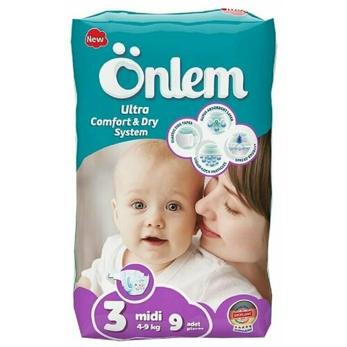 Onlem Подгузники детские Midi, размер 3, 4-9 кг, 9 шт