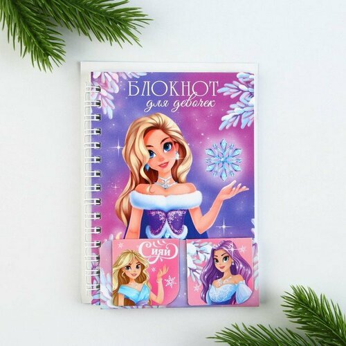 Подарочный новогодний набор Блокнот на спирали А6 60листов и магнитные закладки 2 шт Для девочек комплект из 12 шт 2258₽