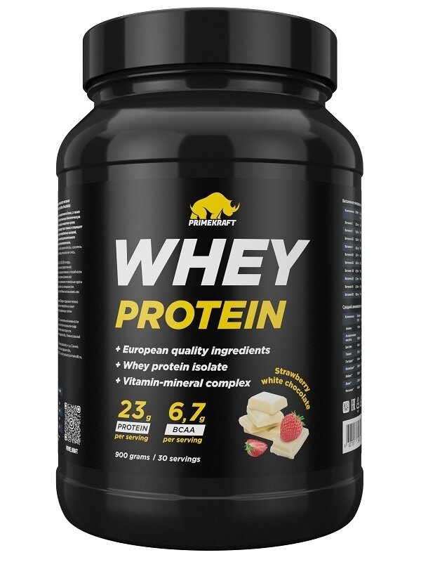 Протеин Whey 900г, вкус: клубника-белый шоколад