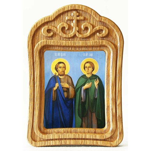 Мученики Флор и Лавр Иллирийские, икона в резной деревянной рамке