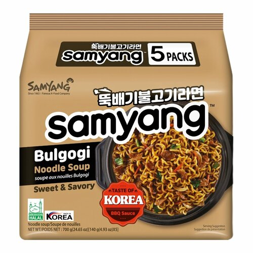 Лапша быстрого приготовления Рамен Бульгоги со вкусом говядины Samyang, пачка 140 г х 5 шт