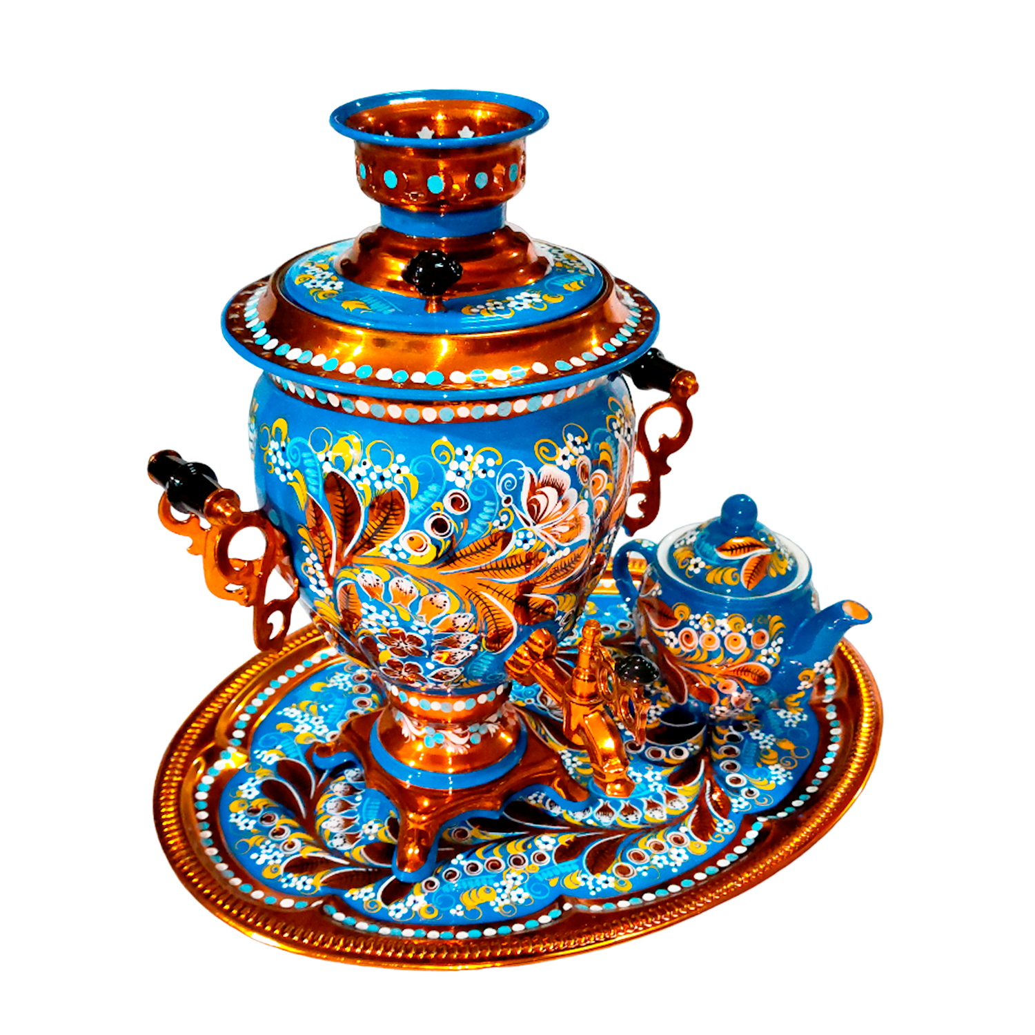 фото Самовар электрический 3л Жёлудь в наборе с росписью