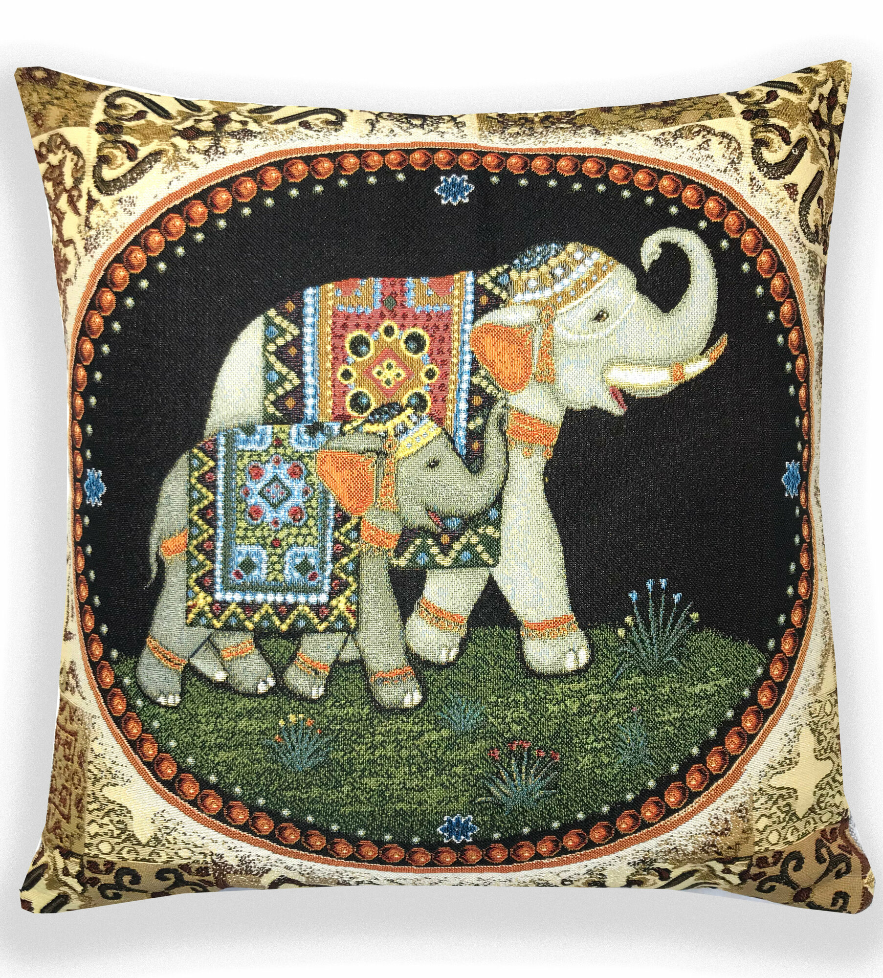 Декоративная гобеленовая наволочка "Индийский слон Спокойствие бордюр" 45*45 см MIDA VANERI