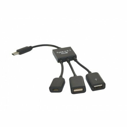 Адаптер USB хаб разветвитель OTG USB-C 3 в 1 (2 USB-A Micro-USB) KS-is