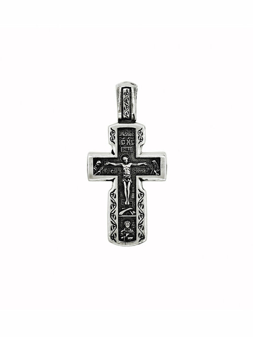 Крестик Малахит нательный православный, серебро, 925 проба, чернение, размер 4.8 см.