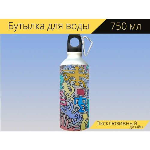 фото Бутылка фляга для воды "кит харинг, фрески, изобразительное искусство" 750 мл. с карабином и принтом lotsprints