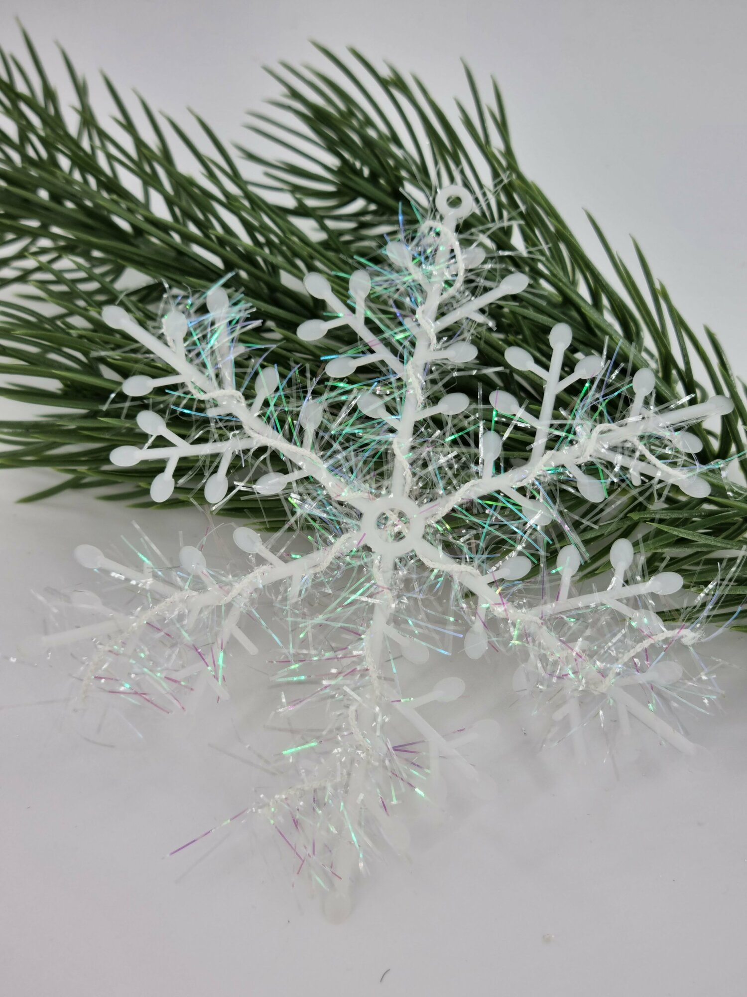 фото Снежинки с мишурой. Диаметр 12 см, 15 шт.