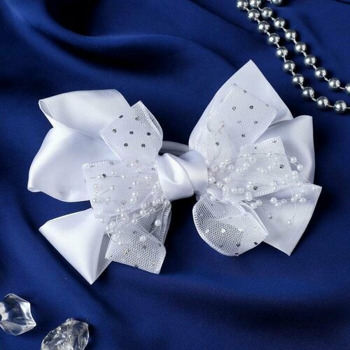 Бант на резинке Школьница бант маленькие бусинки и блёстки 12 см белый 6 шт 2324₽