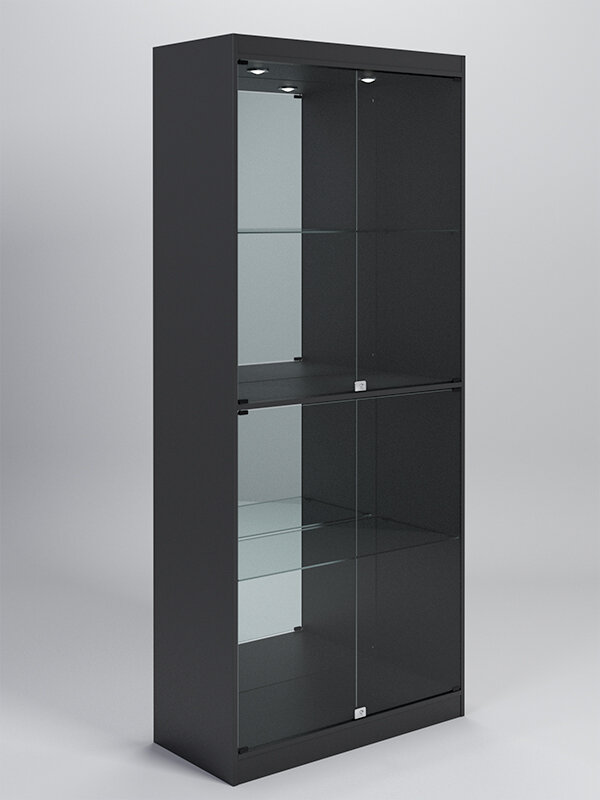 Витрина №8-3 (с дверками, задняя стенка - зеркало), Черный 90 x 42 x 210 см