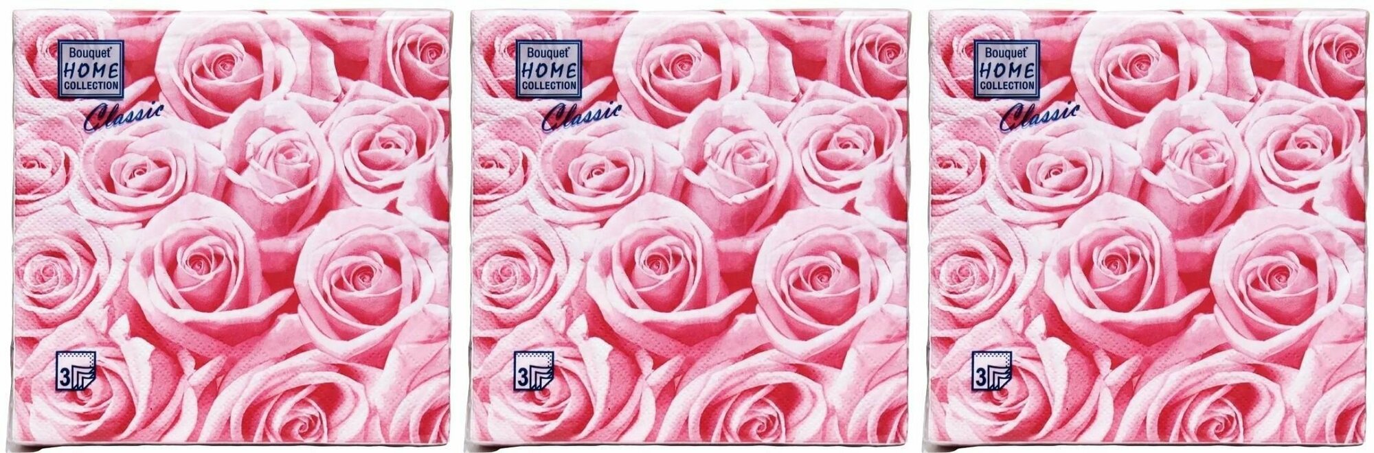 Home Collection Салфетки Classic, Розовые розы, 3 слоя, 33 х 33 см, 20 шт, 3 уп