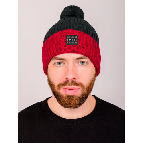 фото Шапка бини oxygon, размер 54/60, черный, красный