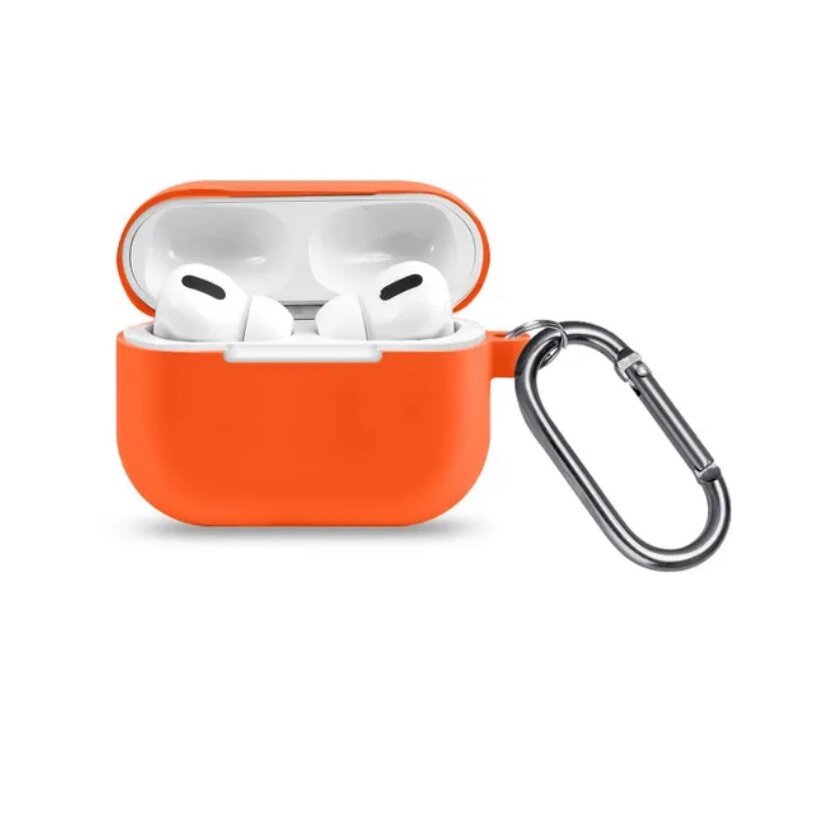 Чехол для наушников Apple AirPods Pro силиконовый с карабином, оранжевый