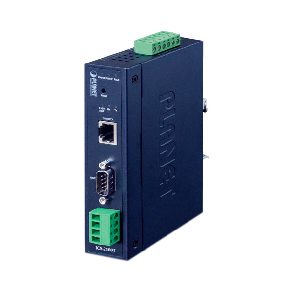 Planet конвертер/ PLANET ICS-2100T IP30 Industrial 1-Port RS232/RS422/RS485 Serial Device Server (1 x 10/100BASE-TX, -40~75 degrees C, dual 9~48V DC, Web, Telnet and SNMP management )
