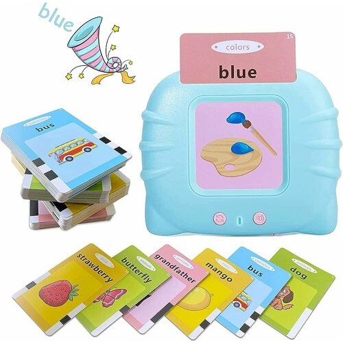 Электронная развивающая игра по карточкам для изучения английского happy World голубая