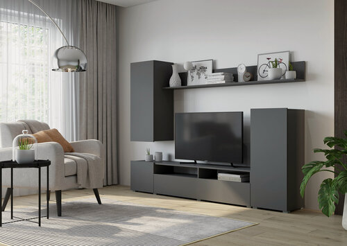 Изображение товара Стенка для гостиной горизонт Лира (графит), ЛДСП Горизонт 213х168х35, ниша под ТВ 133х115.2