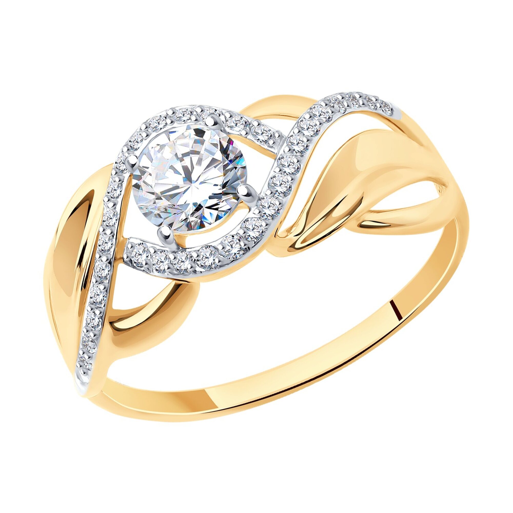 Кольцо широкое Diamant online, красное золото, 585 проба, фианит