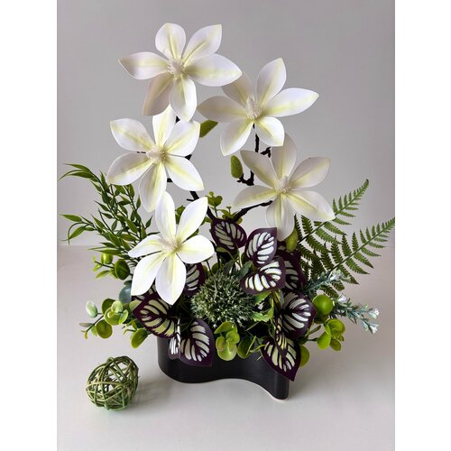 Искусственные цветы , суккуленты, магнолия в кашпо от ФлораВи