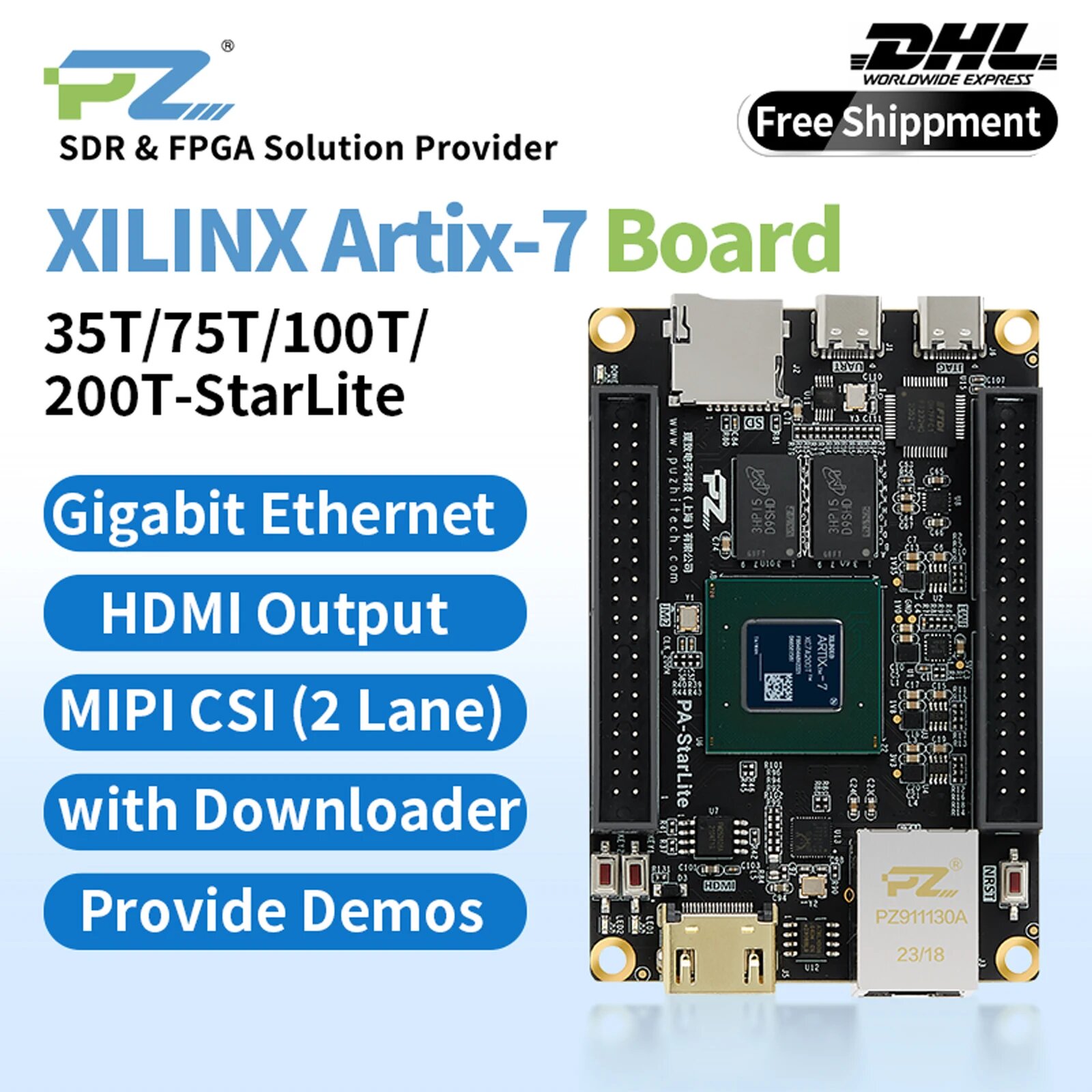 Демонстрационная плата FPGA Xilinx Artix-7 PZ, PA200T SL with 40P, FPGA Board — фото 1