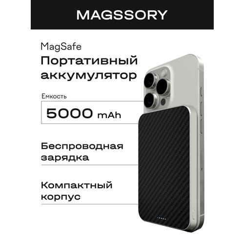 Внешний аккумулятор Magssory кевлар 5000 мАч беспроводной серебристыйсерыйчерный 7990₽