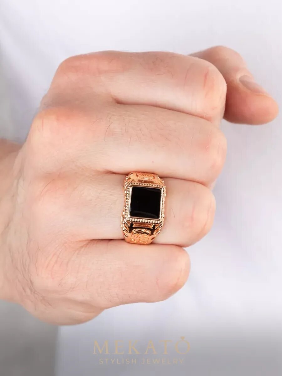 Кольцо МЕКАТО, оникс, размер 21, желтый, черный, розовый — фото 1