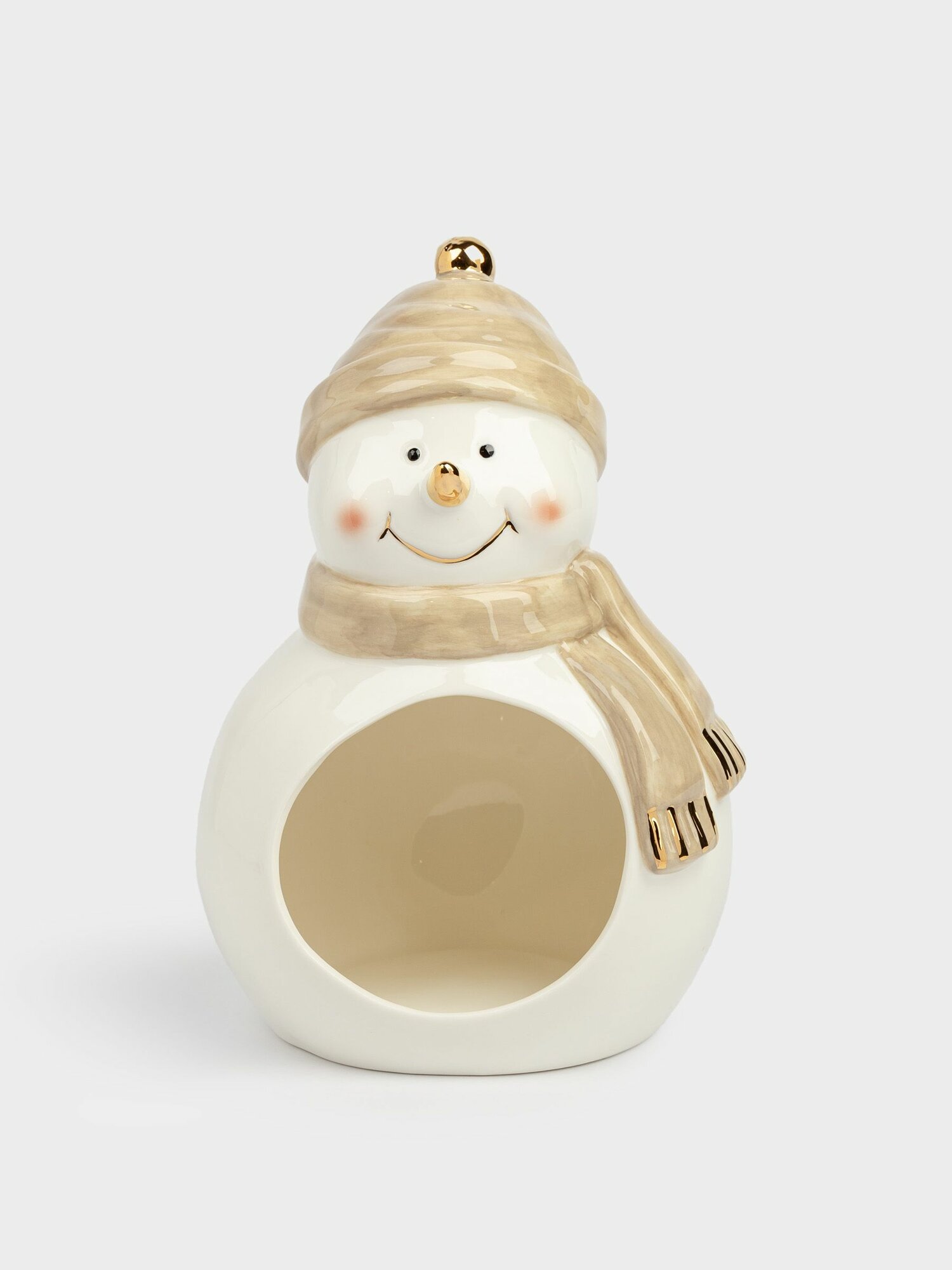 Конфетница 21х14 см фарфор P бело-бежевая Снеговик в шапке и шарфе Snowy
