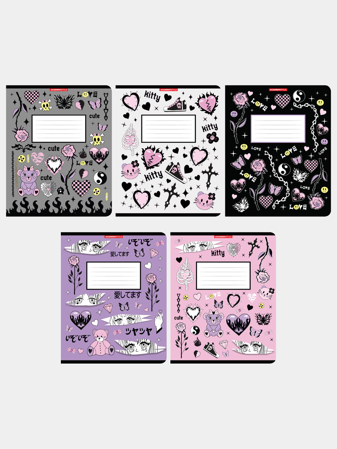 Тетрадь, А5, 48 листов, клетка, "Стиль Эмо" 5 шт