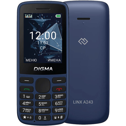 Телефон DIGMA LINX A243, 2 SIM, темно-синий телефон digma linx a243 ru 2 sim темно синий