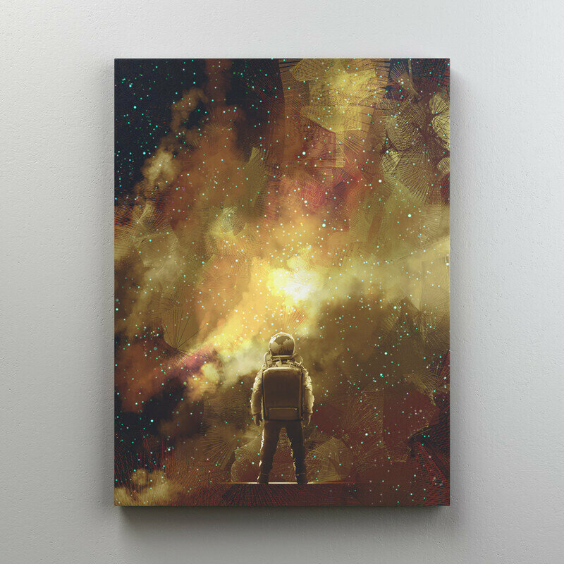 Интерьерная картина на холсте "Космонавт смотрит на мультивселенную" размер 22x30 см