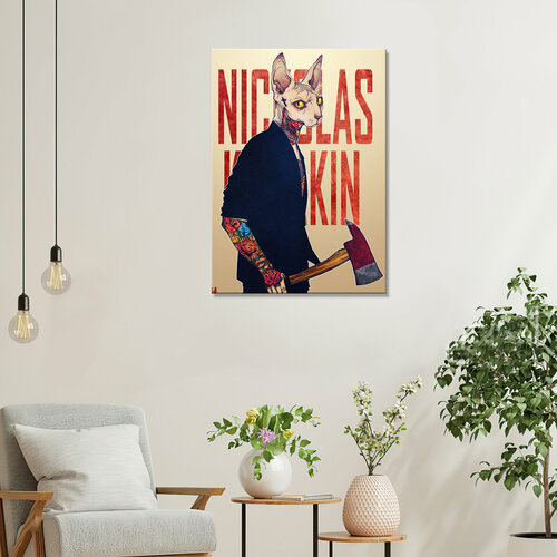 Интерьерная картина на холсте - Сфинкс кот с топором арт 50х70