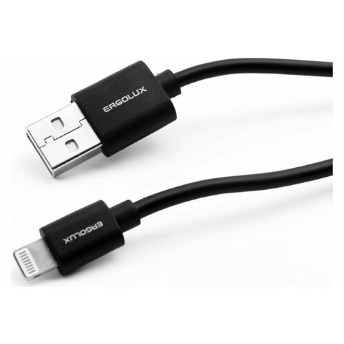Кабель USB-Lightning, ERGOLUX ELX-CDC03P-C02, 2 А, 1 м, черный, пакет.