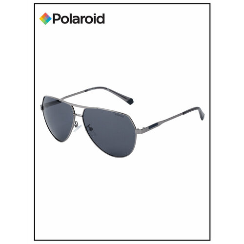 фото Солнцезащитные очки polaroid, авиаторы, оправа: металл, с защитой от уф, поляризационные, для мужчин, серебряный
