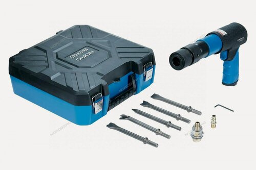 Изображение товара Пневмозубило с шестигранным хвостовиком, 250 мм с комплектом насадок и быстросъемным держателем в кейсе NORDBERG / Зубило пневматическое