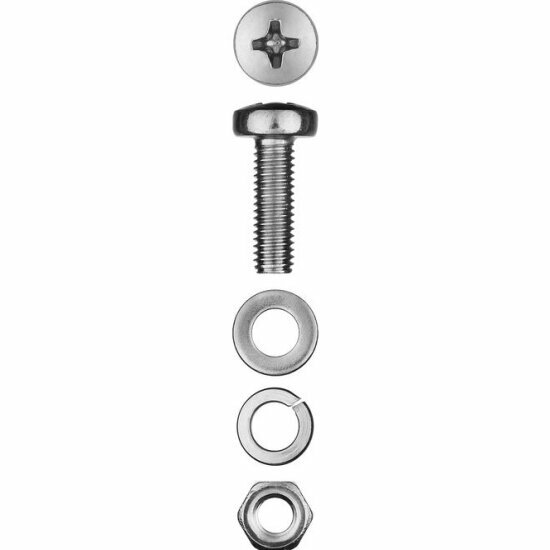 Винт (DIN7985) в комплекте Зубр с гайкой (DIN934) шайбой (DIN125) шайбой пруж. (DIN127) M5 x 16 мм 18 шт 303476-05-016