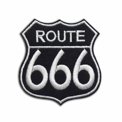Нашивка "Route 666". Размер: 7,1 x 7,4 см. Цвет: Серебряный