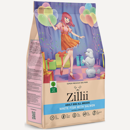 Изображение товара Корм сухой Zillii Adult Dog для взрослых собак Белая Рыба с Лососем, 3 кг