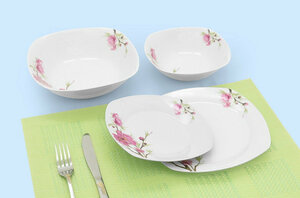 Сервиз Набор столовой посуды 19 предметов квадратные тарелки, фарфор.