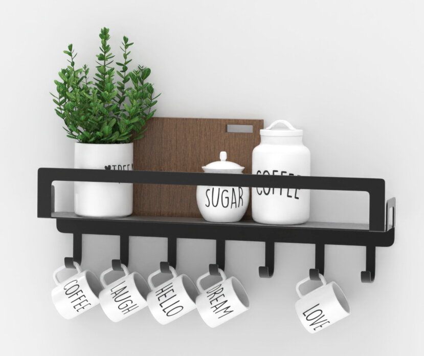 фото Полка для кухни металлическая с крючками HANNA 49,5х12.