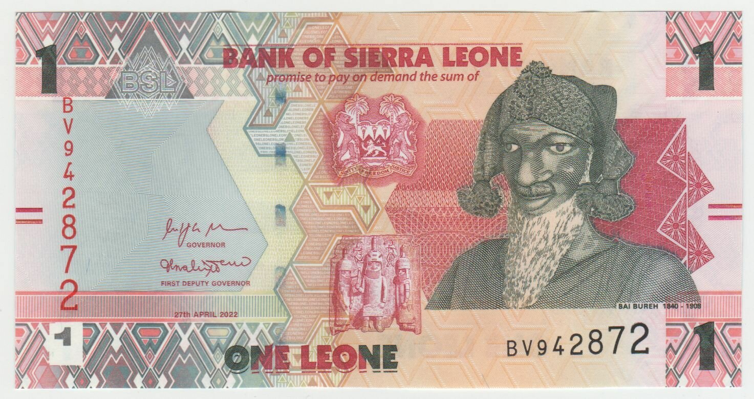 Банкнота Сьера Леоне 1 леоне 2022 года