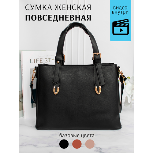 фото Сумка тоут сумка женская "классическая" повседневная, фактура зернистая, черный а.в