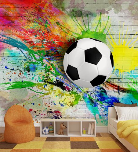 Изображение товара Фотообои флизелиновые 300х280см. на стену. Серия KIDS ARTDELUXE. 3д футбольный мяч. Обои дизайнерские, эксклюзивные для детской комнаты.